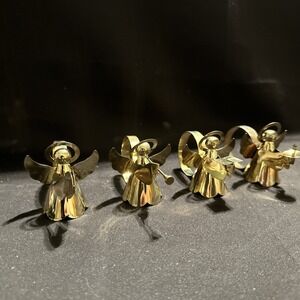 NAPKIN RINGS Lot‎ 4 Gold Tone Angels Blowing Horns Christmas Table Set Setting
